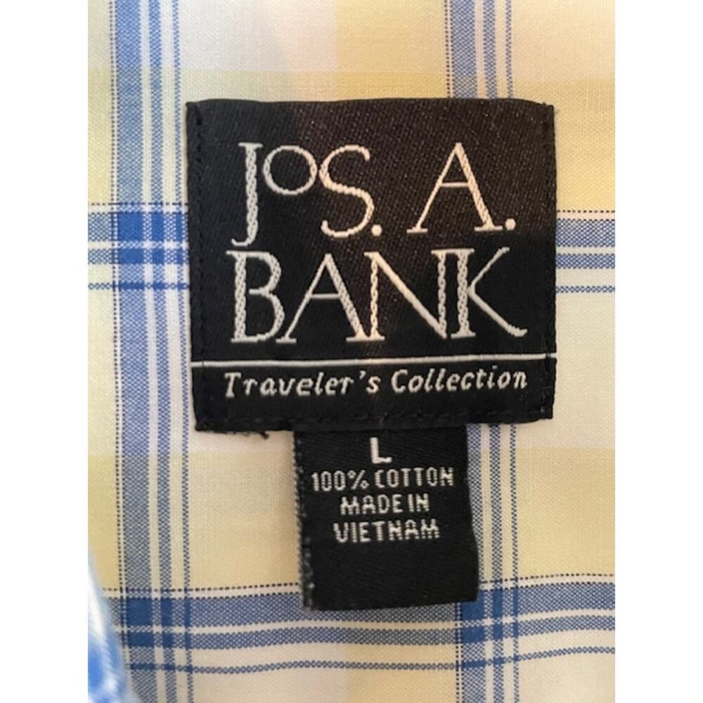Jos. A. Bank Size Large Short Sleeve Button Front Yellow & Blue Plaid Shirt - Picture 5 of 5